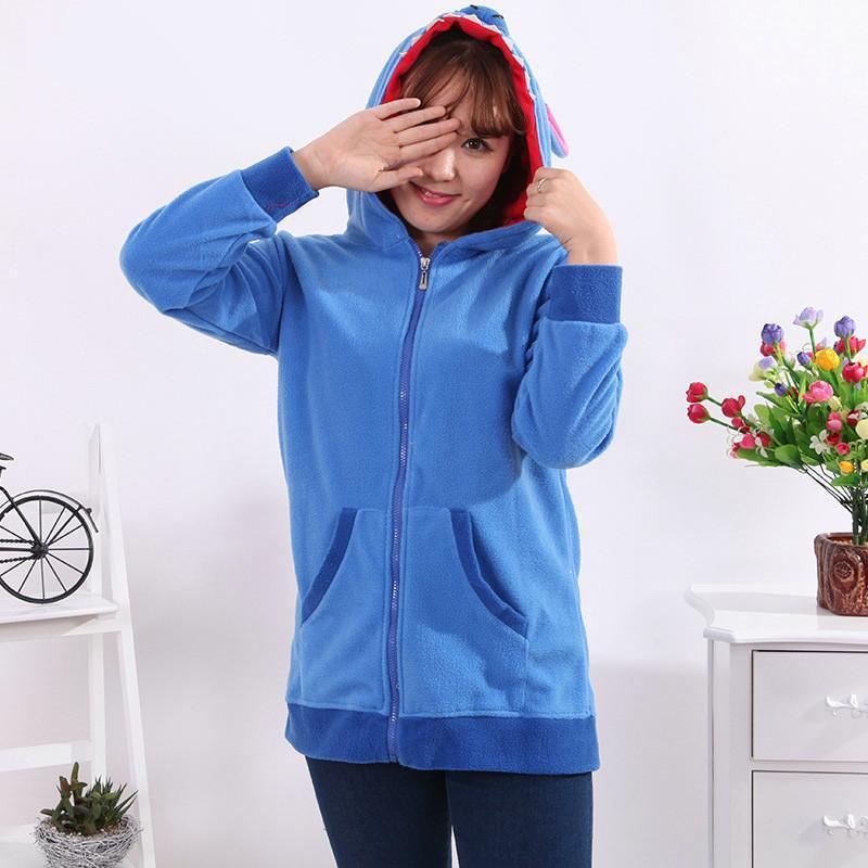 Blue Stitch Long Sleeve Kigurumi Costume Fleece Hoodie Coat Jacket - Pajamasbuy