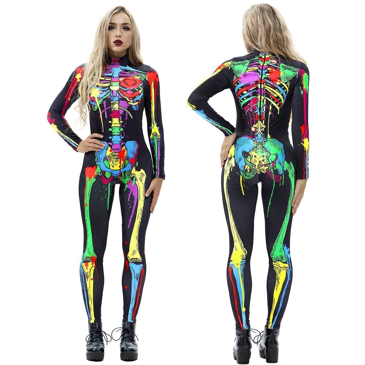 BuyColoful Skull Halloween Cosplay Costume Bodycon Jumpsuit for Women Now Cheaper With 3 - 5 Days Ship - PajamasBuy