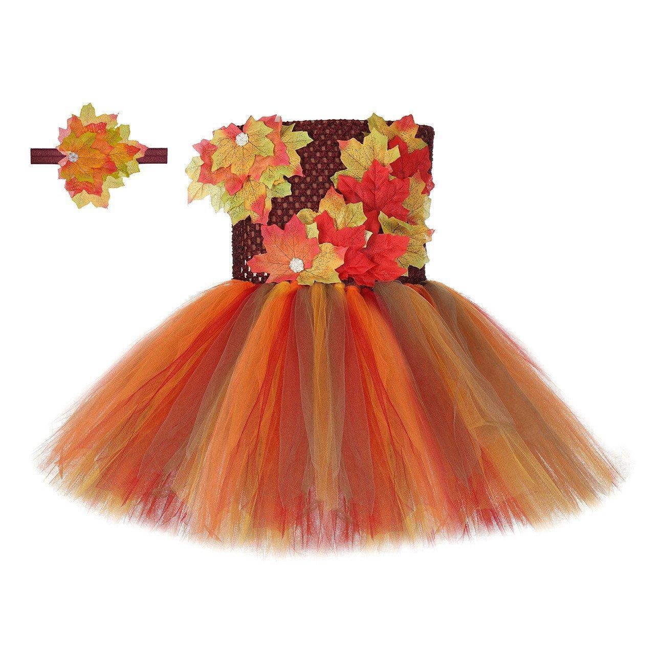 Fall Thanksgiving Tutu Dress Girl Maple Leaf Skirt with Hair Strap - Pajamasbuy