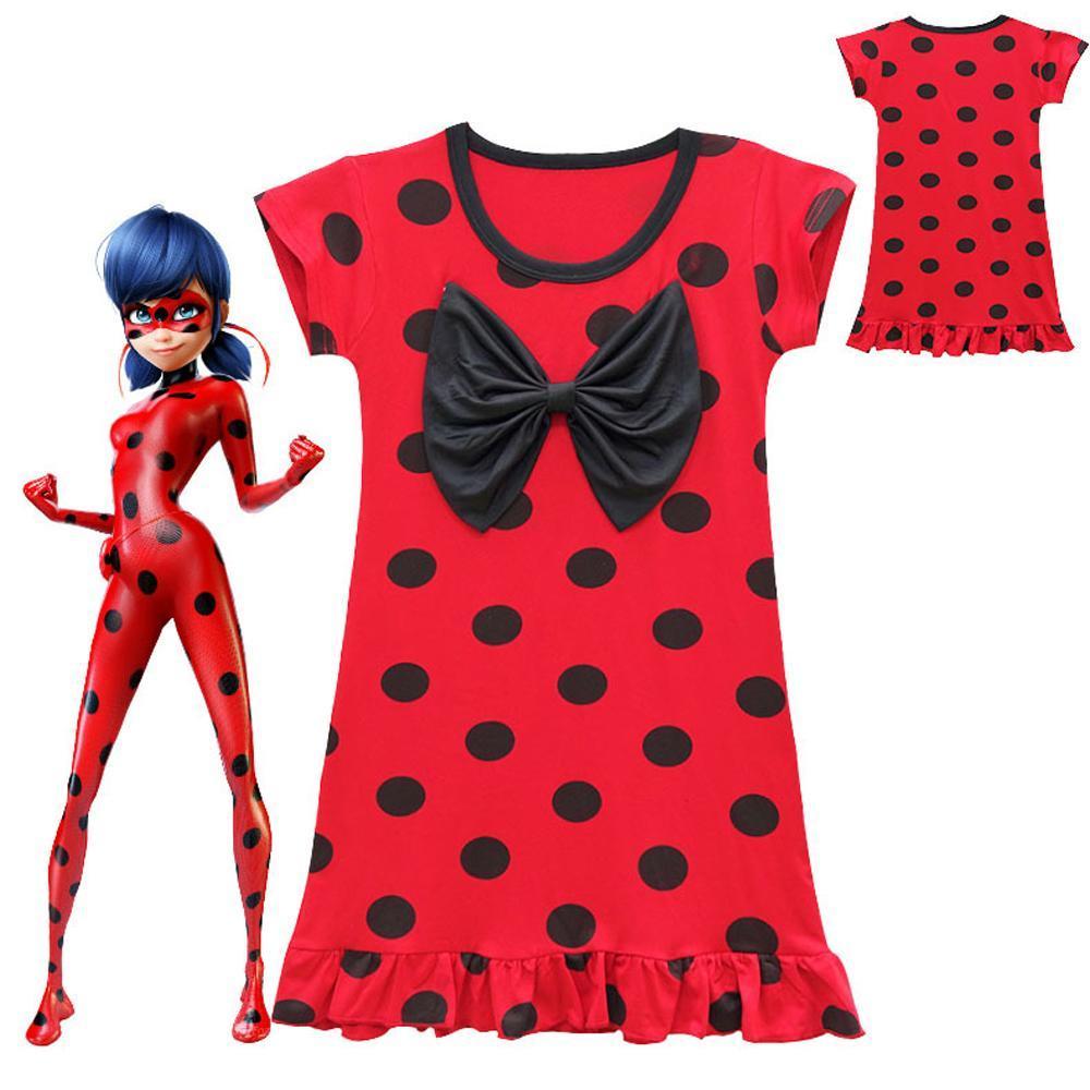 BuyGirls Ruffled short sleeve bow Red Black Dot Miraculous Ladybug Dress Kids Cosplay Ladybug Costume Party Costume Now Cheaper With 3 - 5 Days Ship - PajamasBuy