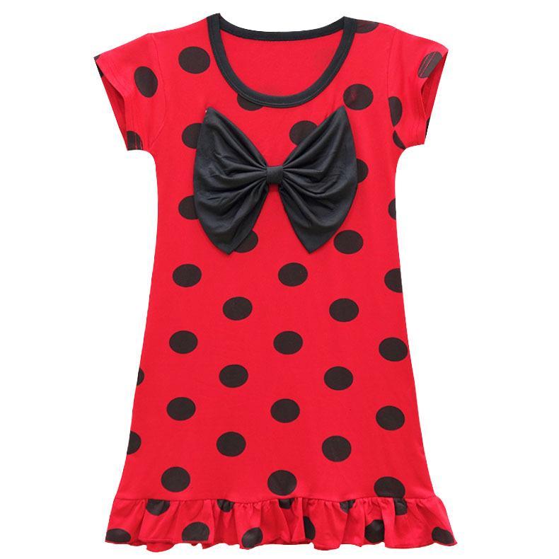 BuyGirls Ruffled short sleeve bow Red Black Dot Miraculous Ladybug Dress Kids Cosplay Ladybug Costume Party Costume Now Cheaper With 3 - 5 Days Ship - PajamasBuy