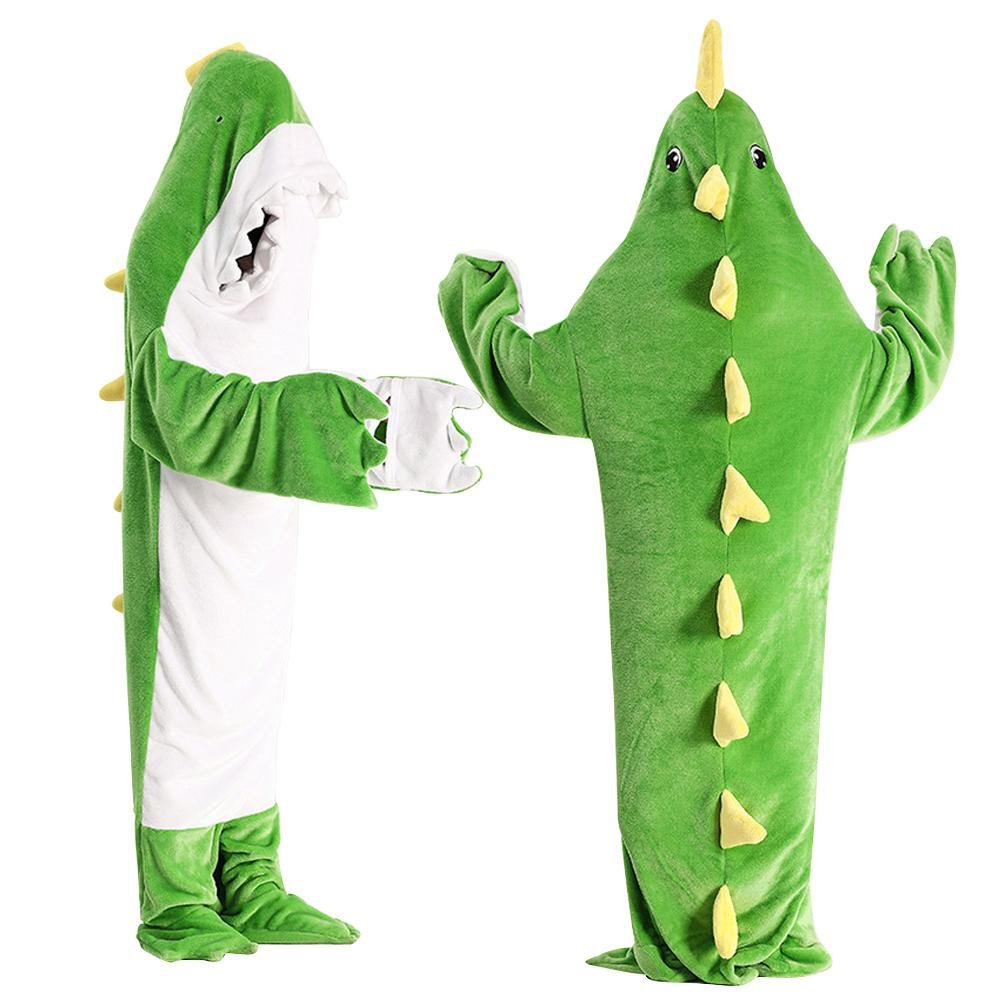 BuyGreen Dinosaur Animal Sleeping Bag Loose Onesies Pajamas Adult Super Soft Fleece Hoodie Now Cheaper With 3 - 5 Days Ship - PajamasBuy