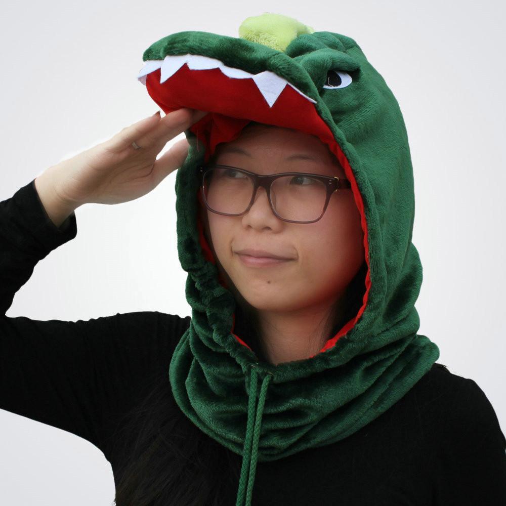 Green Dinosaur Kigurumi Neck warmer Hooded animal hat - Pajamasbuy