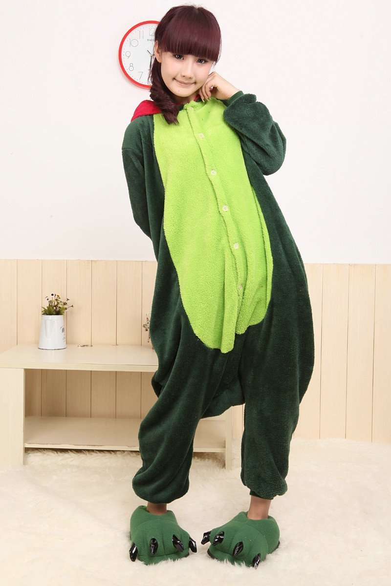 BuyGreen Dinosaur Onesie Hoodie Pajamas Animal Costume Kigurumi Now Cheaper With 3 - 5 Days Ship - PajamasBuy