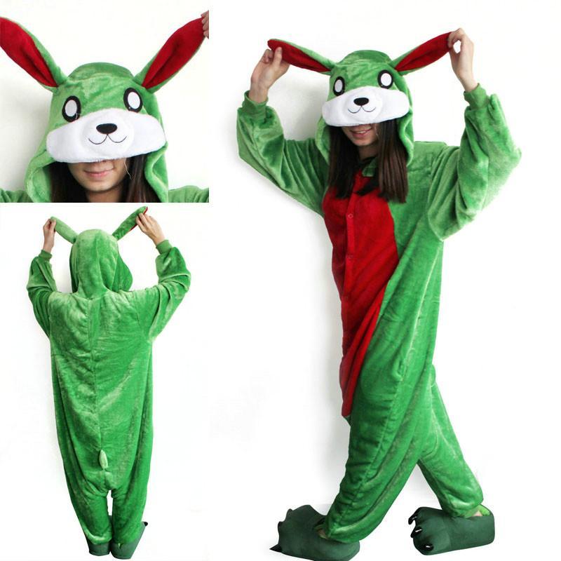 BuyGreen Rabbit Onesies Hoodie Pajamas Animal Easter Costume Kigurumi Now Cheaper With 3 - 5 Days Ship - PajamasBuy