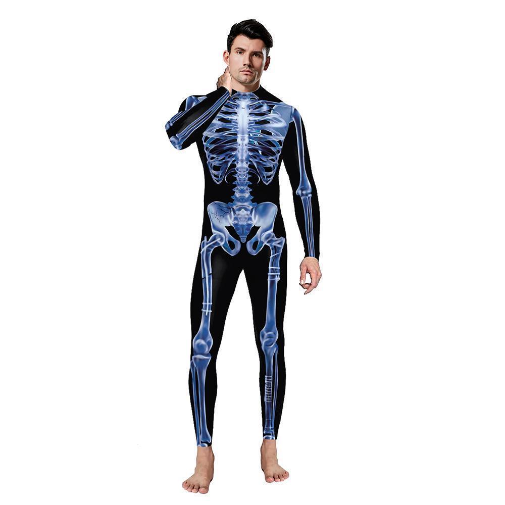 Halloween Costume Skull Cosplay Jumpsuit Skeleton Onesie Bodysuit Zentai for Adults - Pajamasbuy