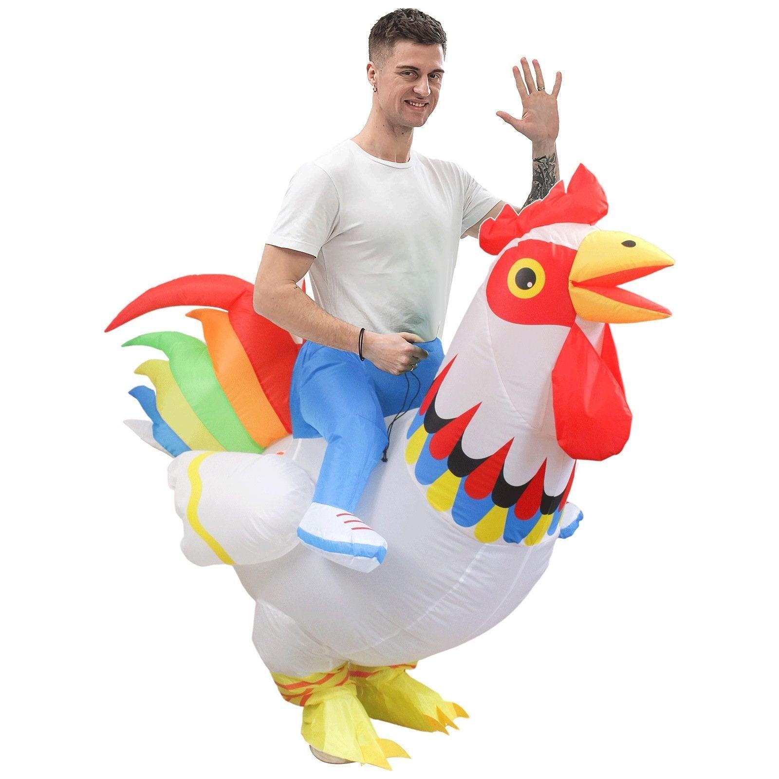 Hilarious Inflatable Red and White Rooster Costume Adult Halloween Party Mascot Outfit - Pajamasbuy