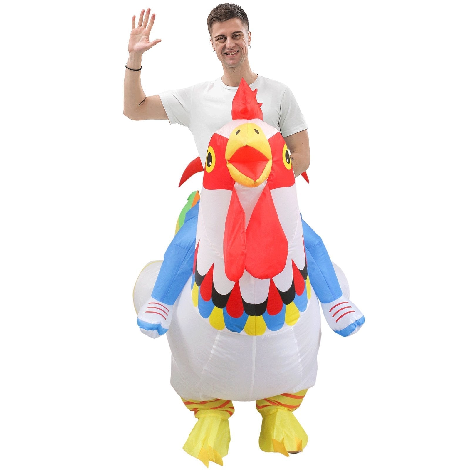 BuyHilarious Inflatable Red and White Rooster Costume Adult Halloween Party Mascot Outfit Now Cheaper With 3 - 5 Days Ship - PajamasBuy