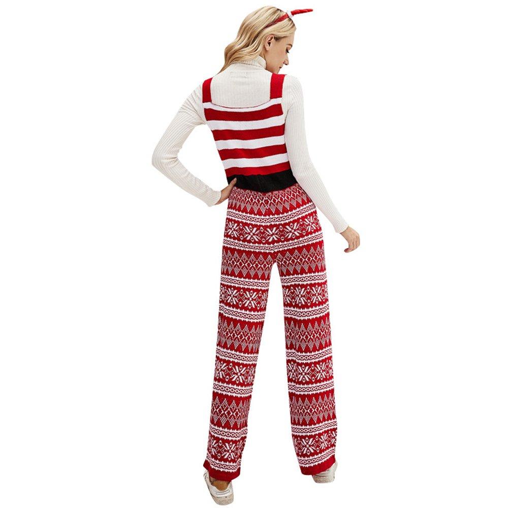 Christmas Kint Overalls Printed Pants Stripes Xmas Jumpsuit with Pocket