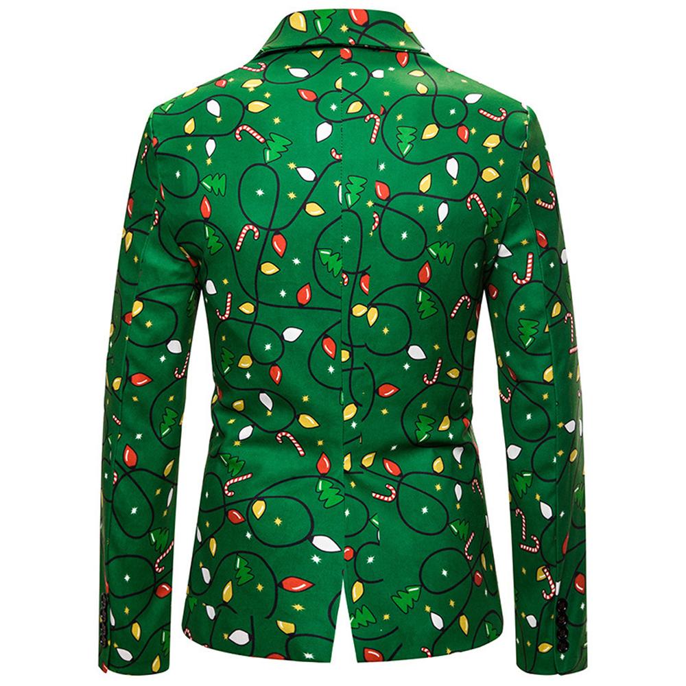 Christmas green Dinner Jackets for Men Holiday Santa Printed Blazers Outfit Suits