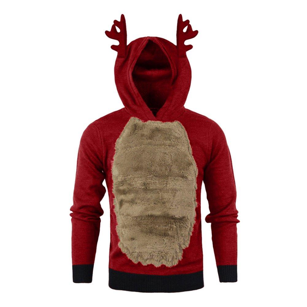 Christmas Hoodie for Men Sweatshirt Furry Reindeer Jacket Plus Velvet Coat