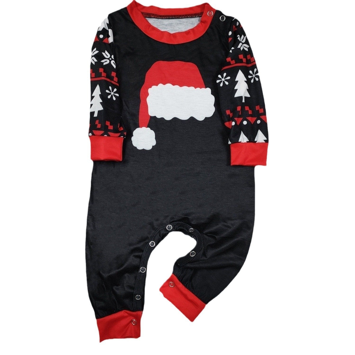 Family Matching Christmas Black Pajamas Santa Hat and Tree Print for Family Adult Kids - PajmasBuy