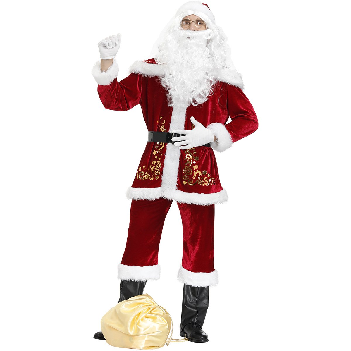 Men Santa Claus Costume Deluxe Christmas Costume Outfit Set-Pajamasbuy