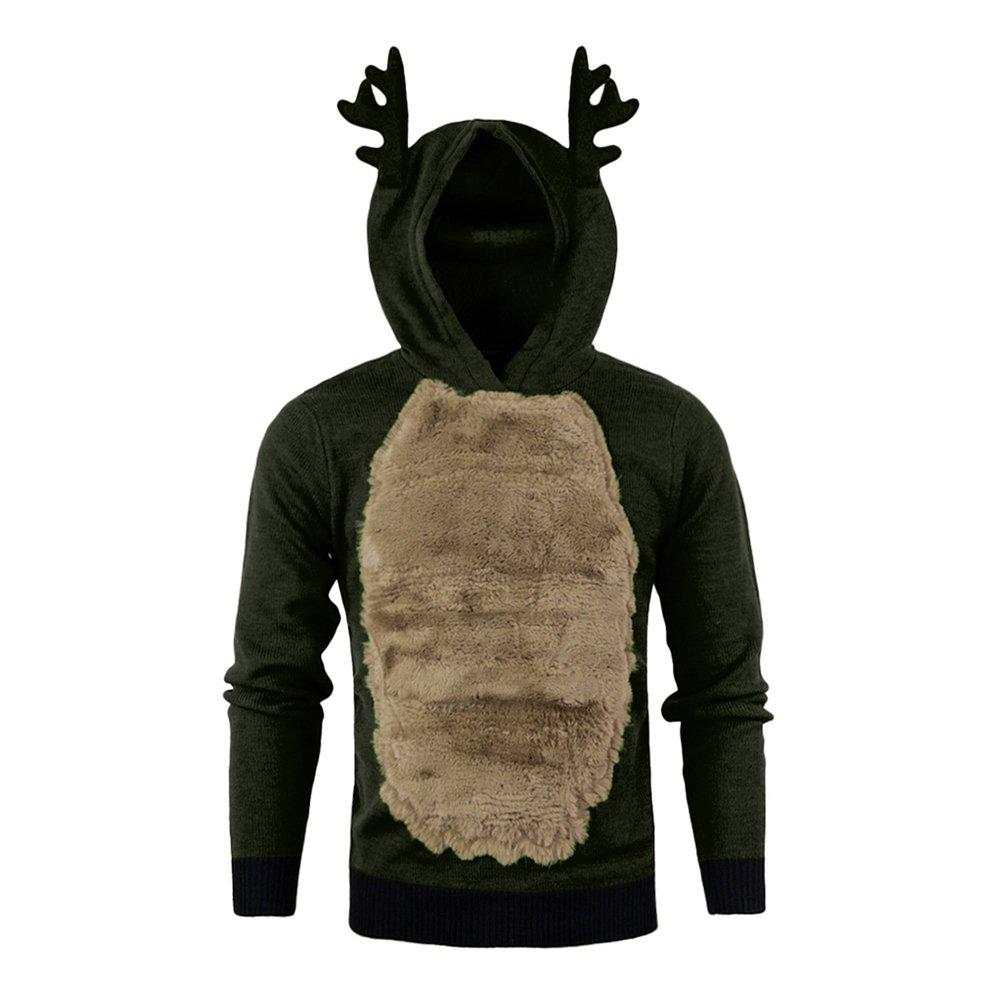 Christmas Hoodie for Men Sweatshirt Furry Reindeer Jacket Plus Velvet Coat