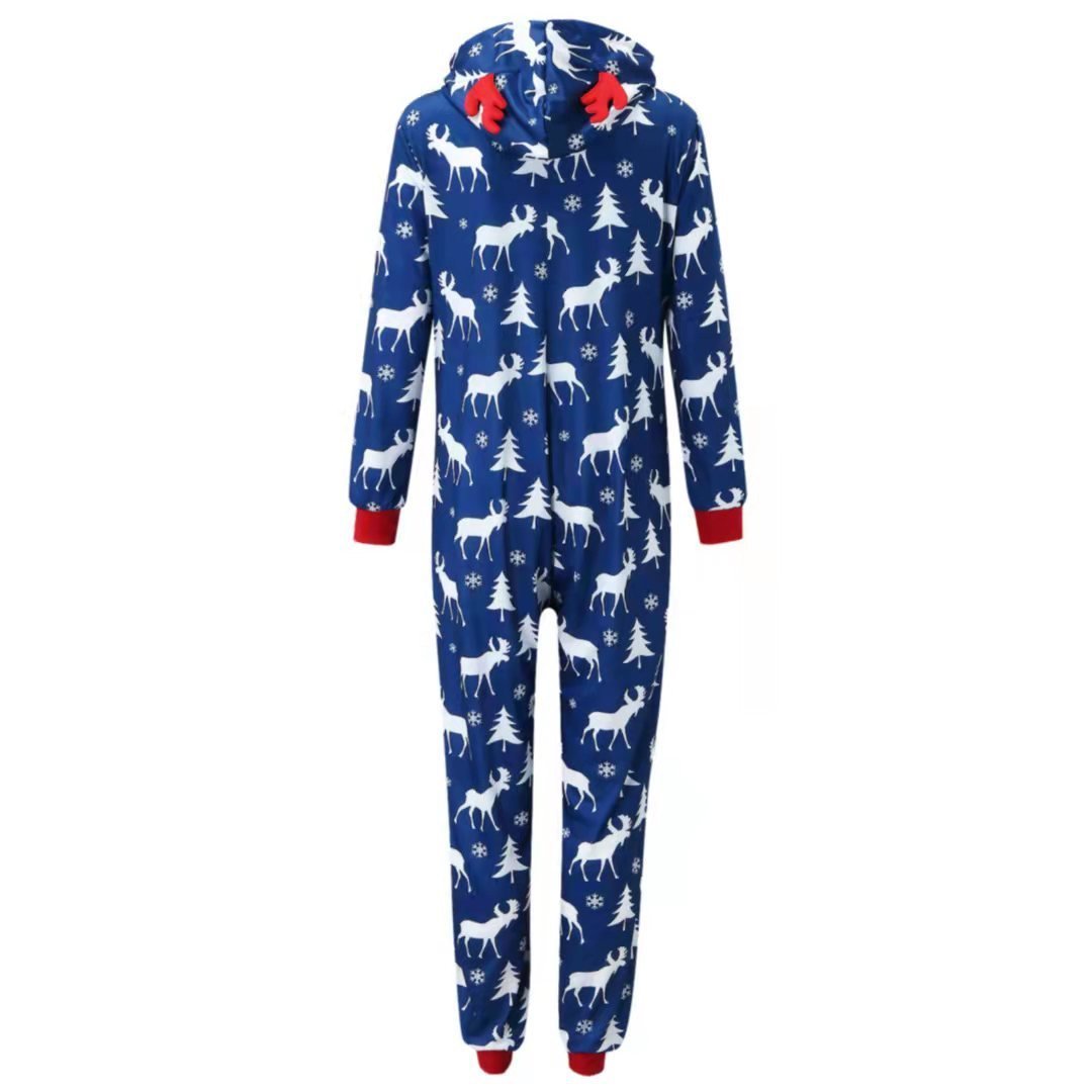 Christmas Family Matching Pajamas Reindeer Print Hooded Jumpsuit Sleepwear Set