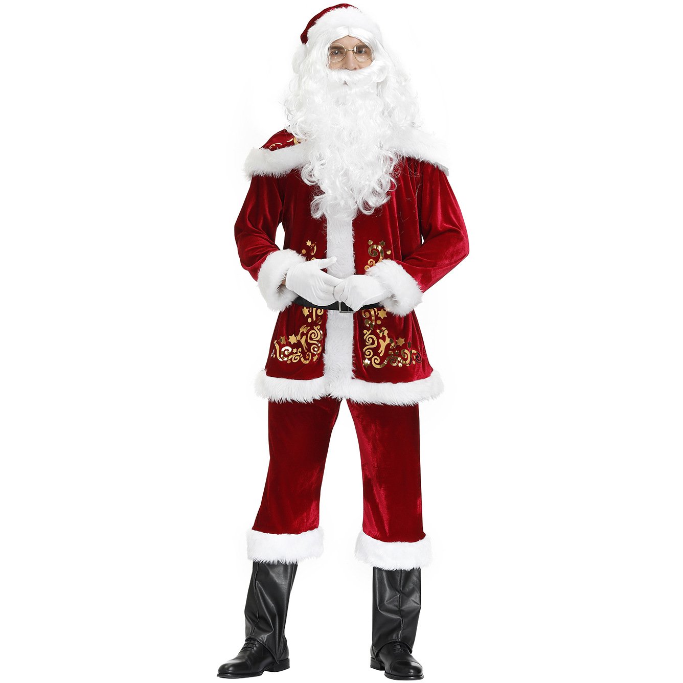 Men Santa Claus Costume Deluxe Christmas Costume Outfit Set-Pajamasbuy