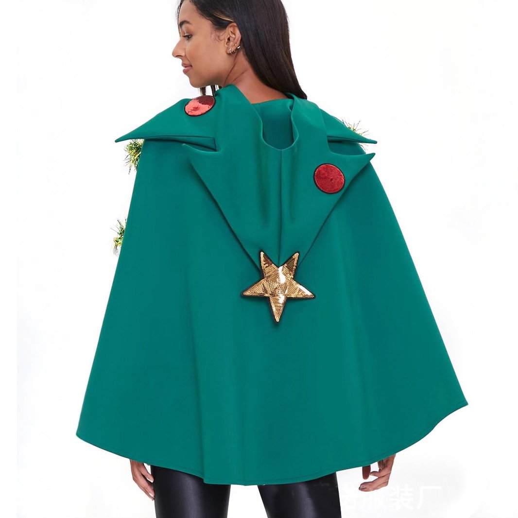 Women's Unique Green Christmas Tree Shape Costume Hoddie Cloak for Christmas| PajmasBuy