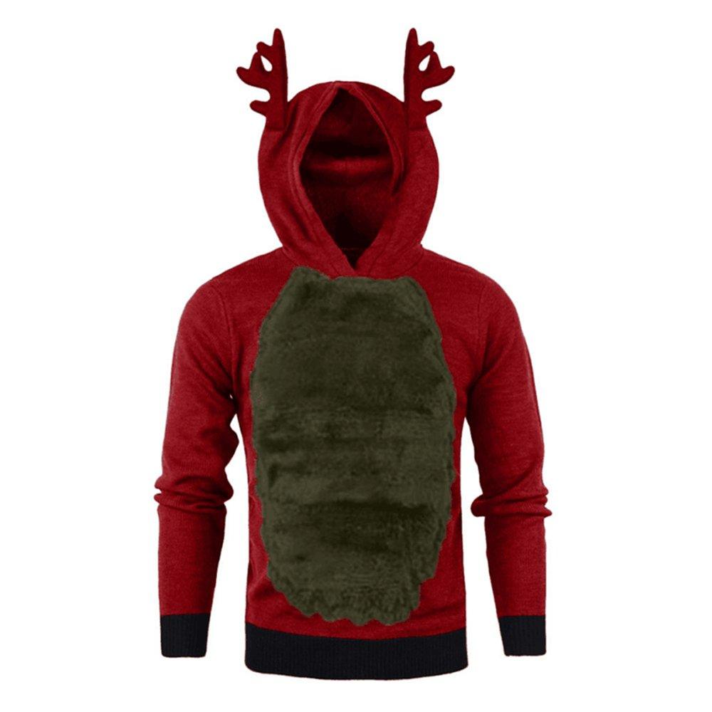 Christmas Hoodie for Men Sweatshirt Furry Reindeer Jacket Plus Velvet Coat