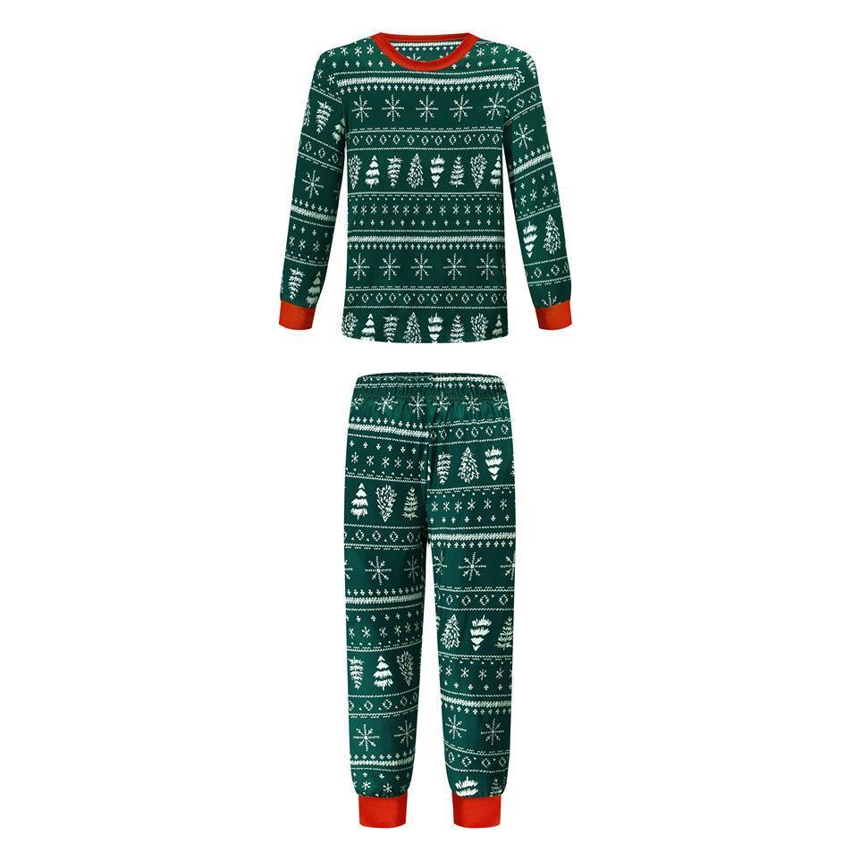 Christmas Family Matching Pajamas Green Snowflake Xmas Tree Print