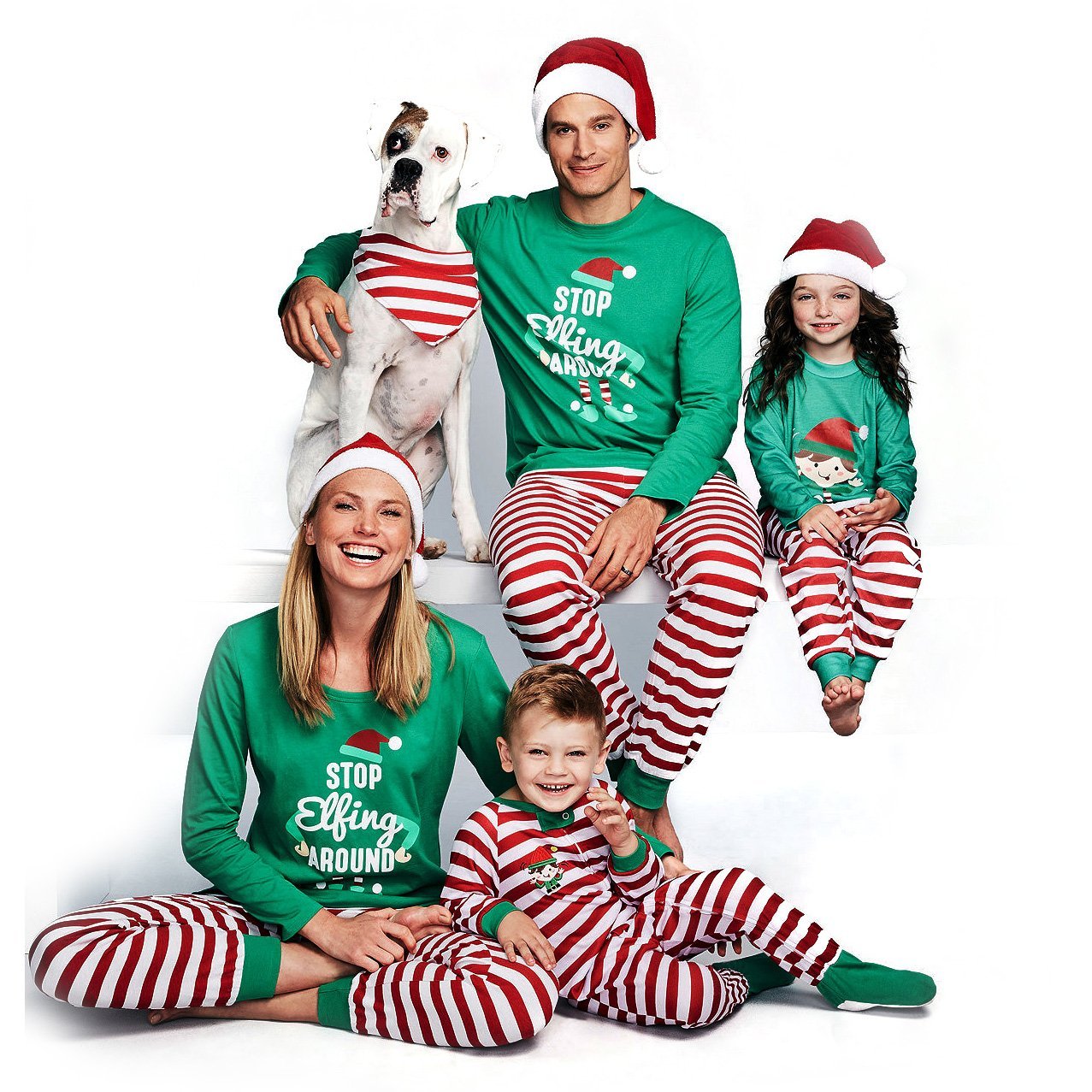 Christmas family Matching Stripe Printed Pajamas Outfits Two Pieces