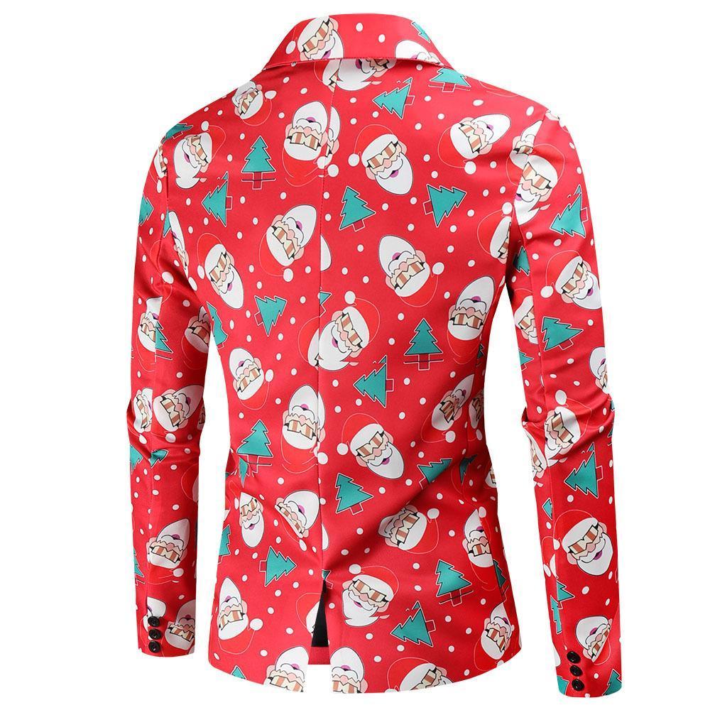 Christmas Blazers Suits for Mens Santa Claus Printed Red Green