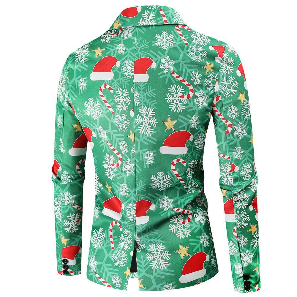 Christmas Blazers Suits for Mens Santa Claus Printed Red Green