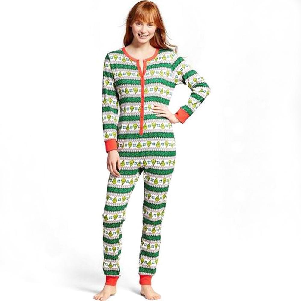 Green Striped Print Family Matching Christmas Jumpsuit Pajamas onesies