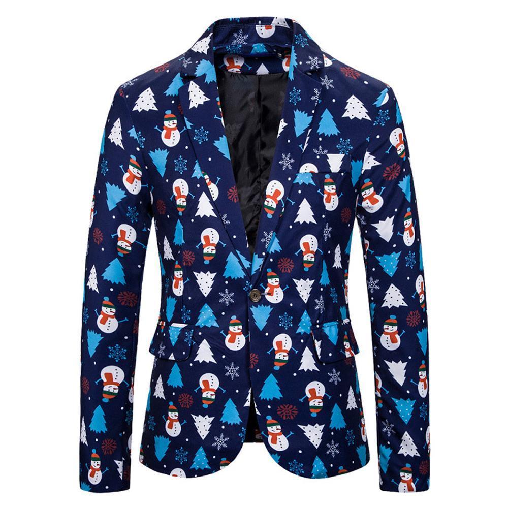 Christmas Blazer Men Snowman Printed Suits Red Blue