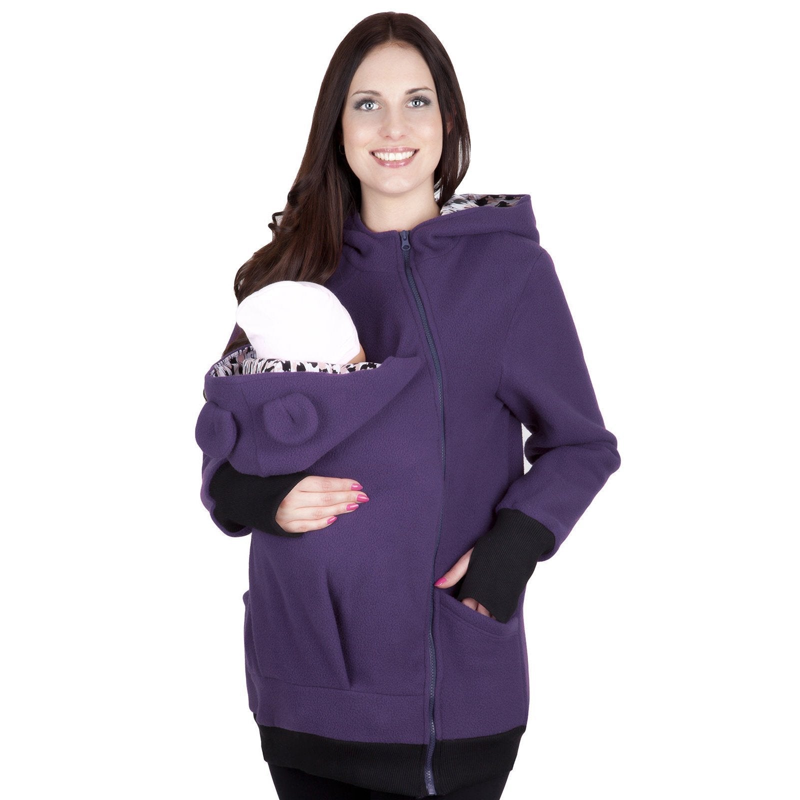 BuyKangaroo Baby Wear Warm Zipper Long Coat Jacket Hoodie for Mom Now Cheaper With 3 - 5 Days Ship - PajamasBuy