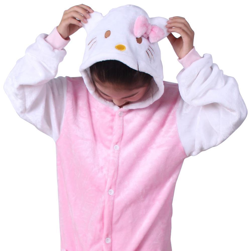 BuyKids Hello Kitty Cat Kigurumi Onesie Pajamas Flannel Costume Now Cheaper With 3 - 5 Days Ship - PajamasBuy