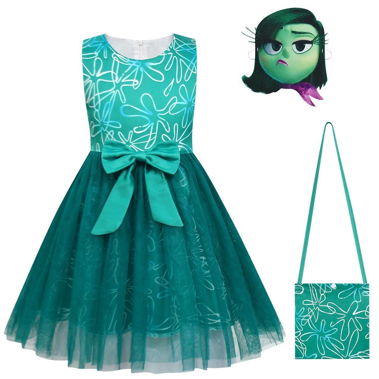 BuyKids' Inside Out Disgust Tutu Dress Cosplay Princess Gown with Bag and Mask Now Cheaper With 3 - 5 Days Ship - PajamasBuy