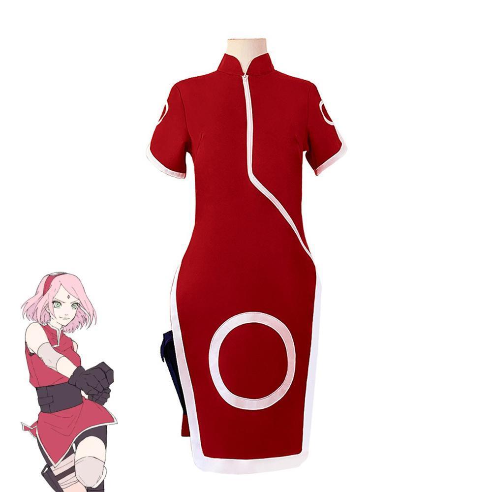 BuyNaruto Cosplay Costume Haruno Sakura Lady Red Cheongsam Halloween Short Skirt Anime Outfit Dress Up For Women Now Cheaper With 3 - 5 Days Ship - PajamasBuy