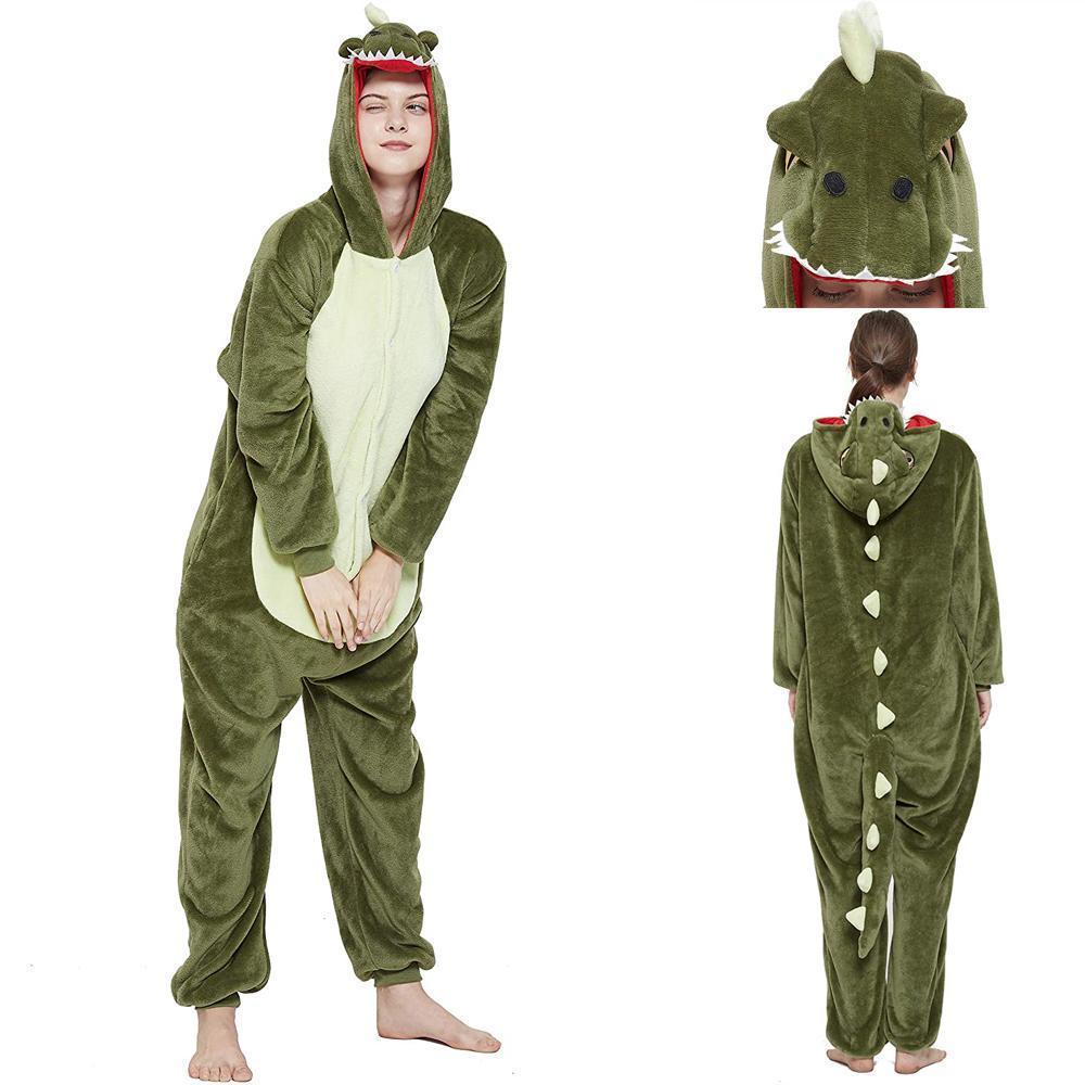 BuyOnesie Kigurumi Pajamas Print New green dinosaur Adult's Flannel Winter Sleepwear Animal Costume Now Cheaper With 3 - 5 Days Ship - PajamasBuy