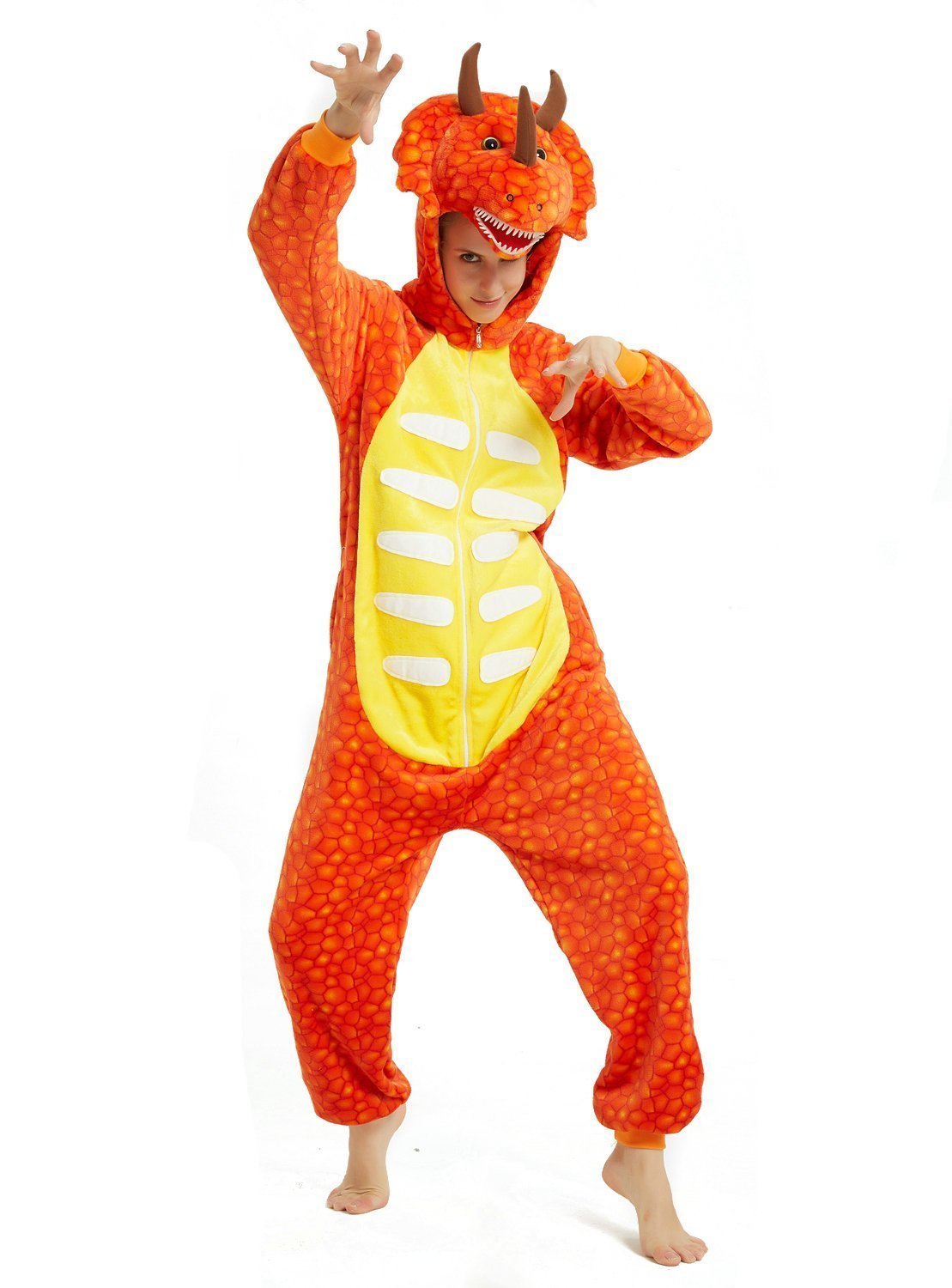 BuyOrange triceratops Dragon Adult Kid Kigurumi Onesies Pajamas Costume Now Cheaper With 3 - 5 Days Ship - PajamasBuy