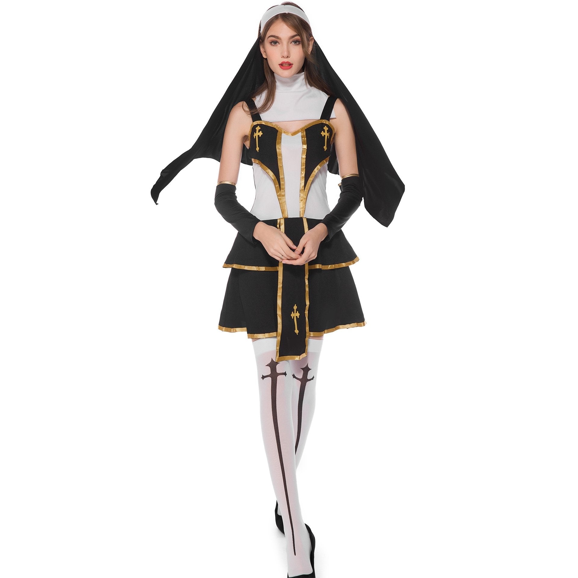 BuyPastor Fr Nun Couples Costume Halloween Outfits Cosplay Party Carnival Now Cheaper With 3 - 5 Days Ship - PajamasBuy