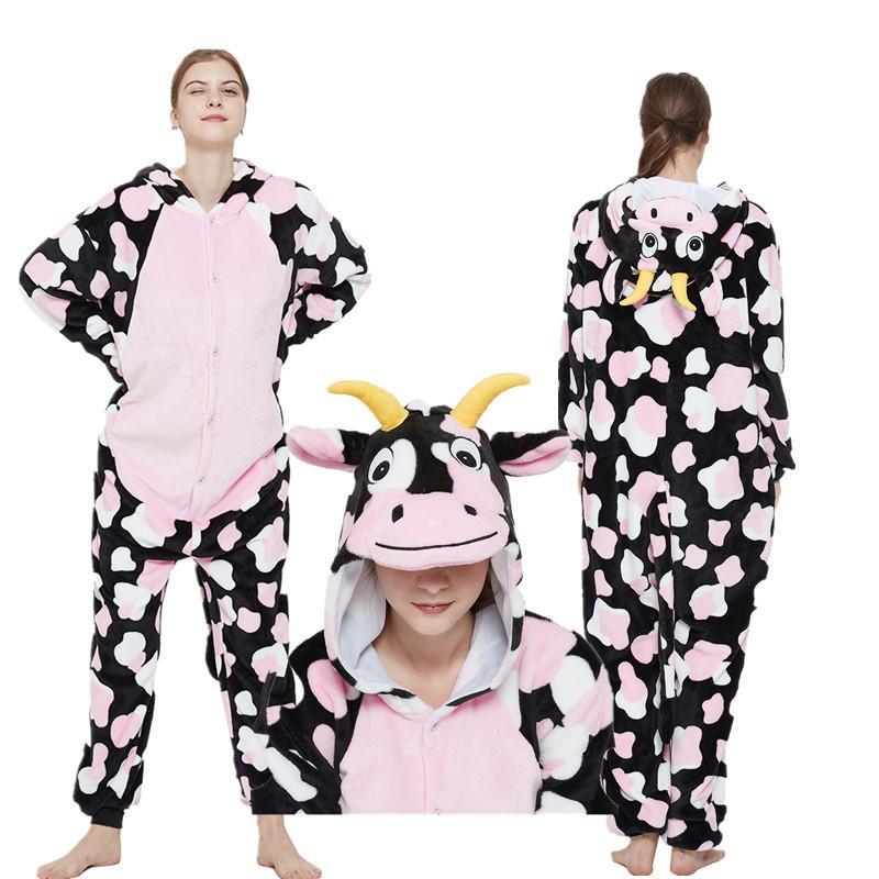 BuyPink Milk Cow Kigurumi Pajamas Hoodie Animal Costume Onesies Now Cheaper With 3 - 5 Days Ship - PajamasBuy