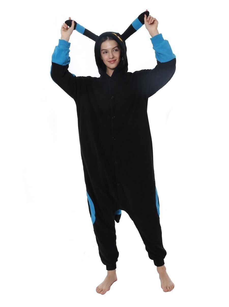 BuyPokemon Blue Umbreon Eevee Kigurumi Onesie Hoodie Costume Pajamas Black Pajamas Now Cheaper With 3 - 5 Days Ship - PajamasBuy