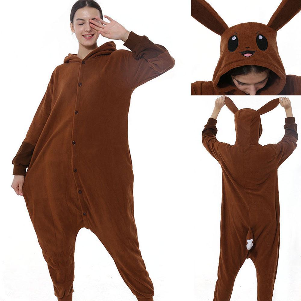 BuyPokemon Original Eevee Kigurumi Onesie Hoodie Costume Pajamas Brown Pajamas Now Cheaper With 3 - 5 Days Ship - PajamasBuy