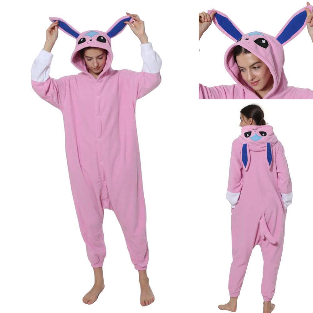 BuyPokemon Pink Glaceon Eevee Kigurumi Onesie Hoodie Costume Pajamas Sylveon Eevee Pajamas Now Cheaper With 3 - 5 Days Ship - PajamasBuy