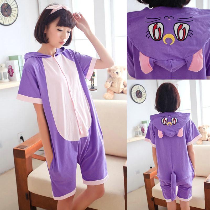 Sailor moon Purple Cat Luna Animal Onesie Pajamas Short Sleeve - Pajamasbuy