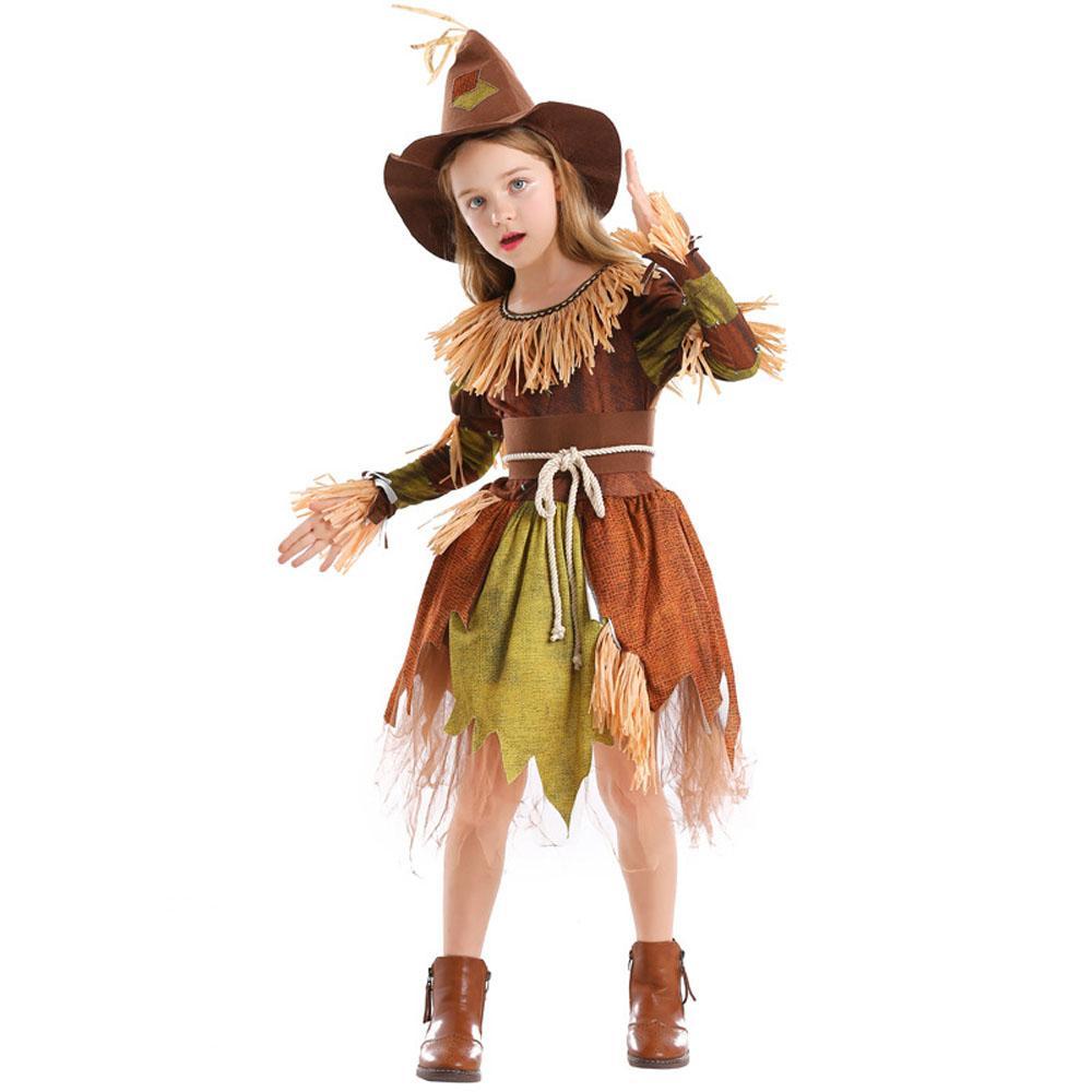 BuyScarecrow Cosplay Costume Halloween Role - Playing Outfit with Dress and Hat for Kids Girls Now Cheaper With 3 - 5 Days Ship - PajamasBuy