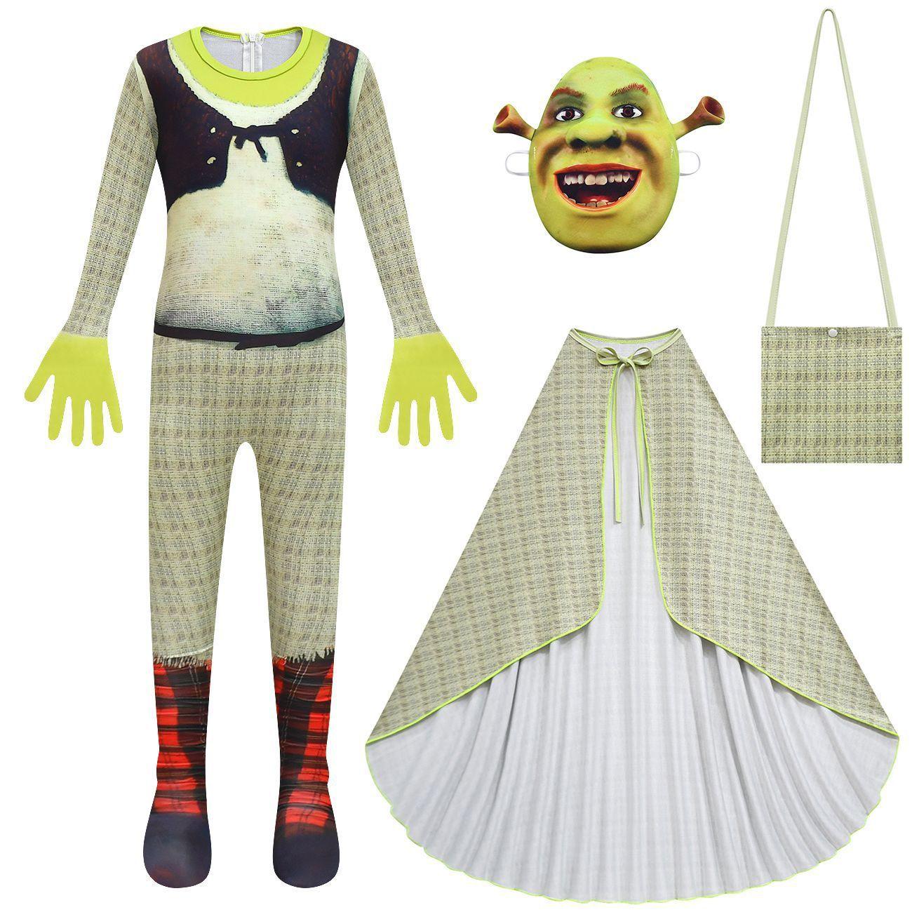 Shrek Costume Cosplay Jumpsuit with Mask Bag for Kids Halloween - Pajamasbuy