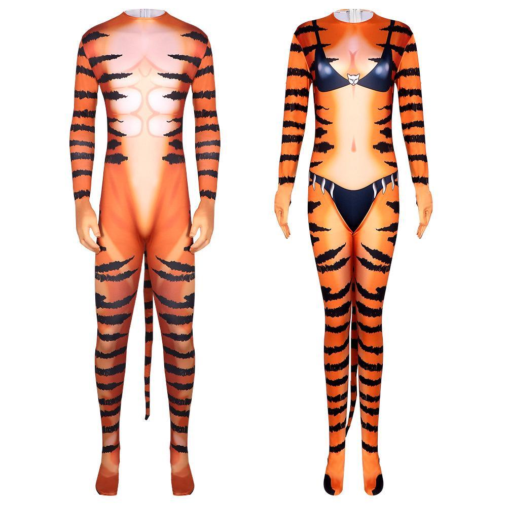 Tiger Stripes Animal Cosplay Zentai Costume Jumpsuit Bodysuit Outfits Adult - Pajamasbuy