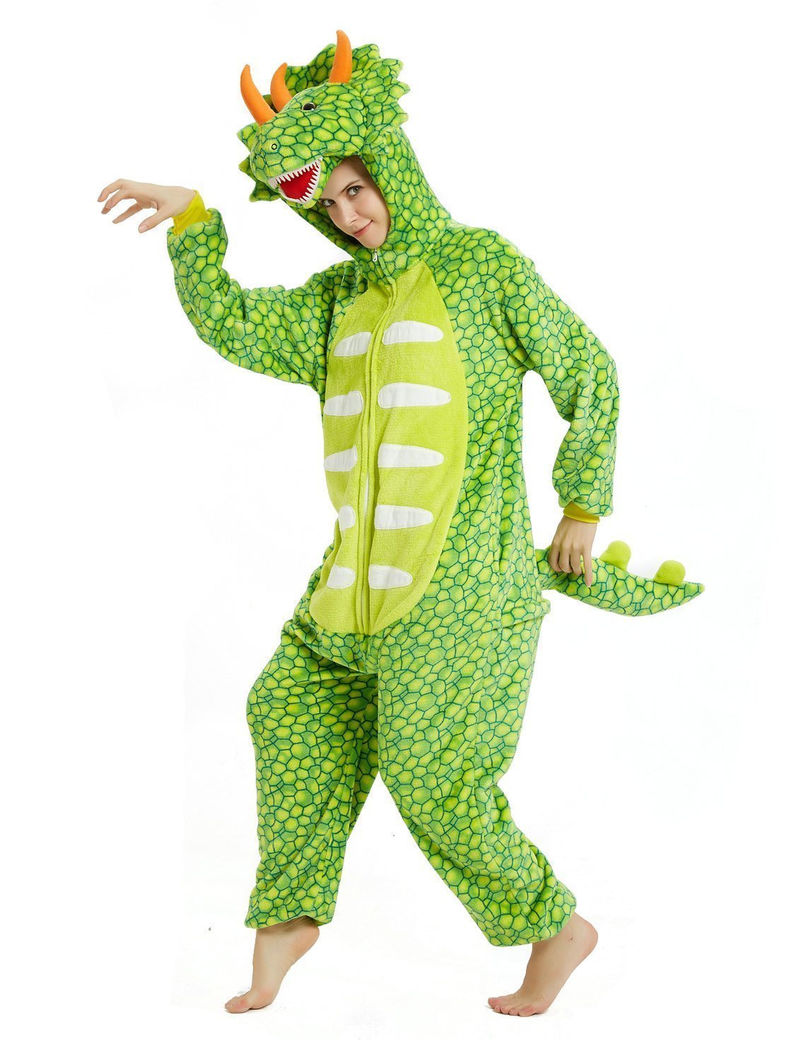 BuyTriceratops Dragon Adult Kigurumi Onesies Pajamas Jumpsuit Animal Costume Light Green Now Cheaper With 3 - 5 Days Ship - PajamasBuy