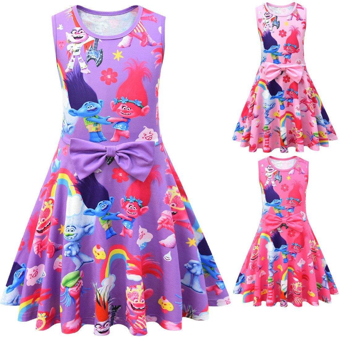 Trolls 2 Kids Sleeveless Cartoon Vest Skirt Printed Princess Party Dress - Pajamasbuy