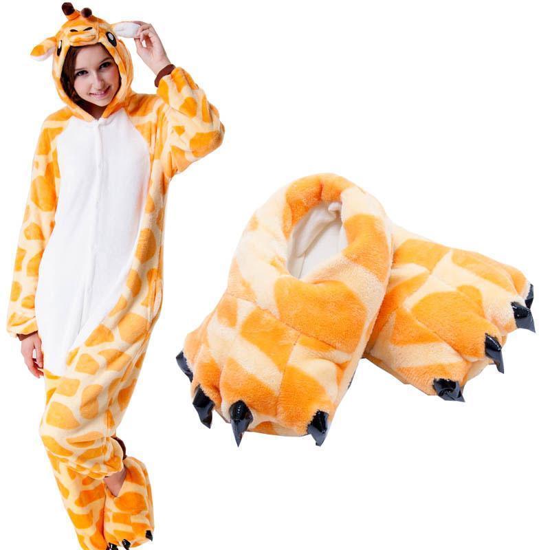 Unisex Animal Giraffe cosplay Kigurumi fleece slippers shoes - Pajamasbuy