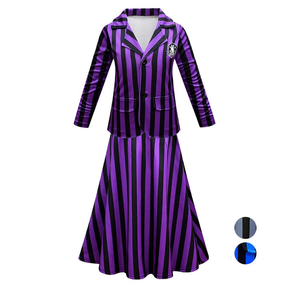 BuyWednesday Costume The Addams Family Cosplay Long Sleeve suit skirt For Kids Now Cheaper With 3 - 5 Days Ship - PajamasBuy