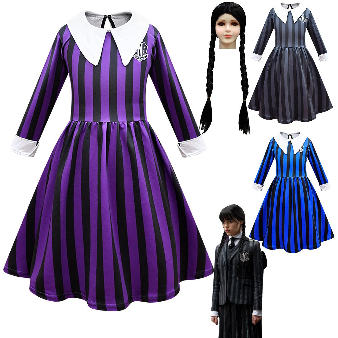 BuyWednesday Costume The Addams Family Cosplay Striped Dress For Kids Now Cheaper With 3 - 5 Days Ship - PajamasBuy