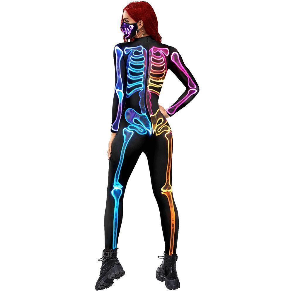 BuyWomen Halloween Jumpsuit Skull Cosplay Costume Funny Skeleton Halloween Bodysuit Skinny Catsuit Now Cheaper With 3 - 5 Days Ship - PajamasBuy