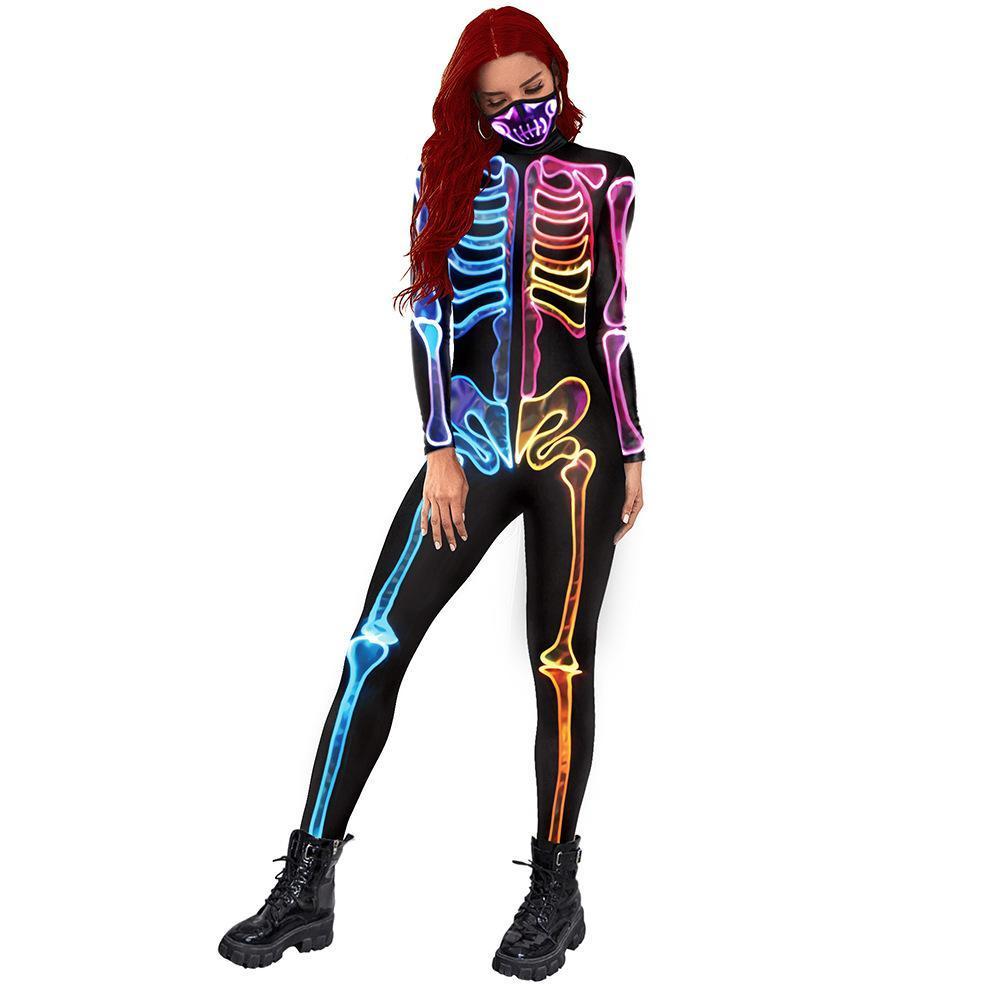 BuyWomen Halloween Jumpsuit Skull Cosplay Costume Funny Skeleton Halloween Bodysuit Skinny Catsuit Now Cheaper With 3 - 5 Days Ship - PajamasBuy